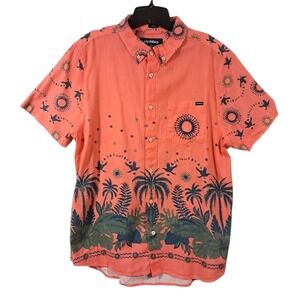 Chubbies Scenic Route Men's Shirt Large Salmon Tropical Resort Vacation Woven